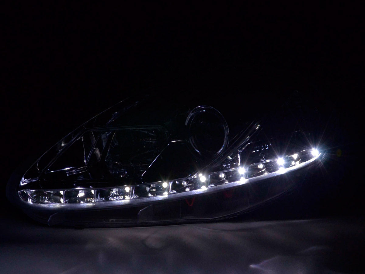 Scheinwerfer Set Daylight LED TFL-Optik Ford Fiesta Typ MK6 03-07 schwarz Scheinwerfer Set Daylight LED TFL-Optik Ford Fiesta Typ MK6 03-07 schwarz